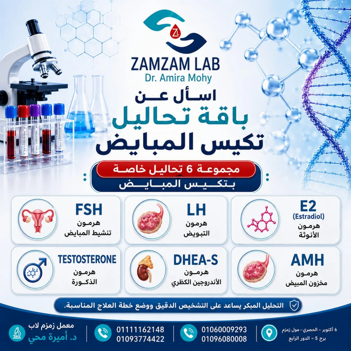 مجموعة ٦ تحاليل الخاصة  بتكيس المبايض ٢٠٠٠ جنيه بعد الخصم